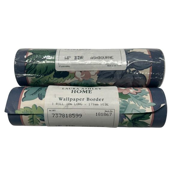 Laura Ashley Ashbourne Floral‎ Wallpaper Border Bundle Blue Pink 10m - Picture 1 of 6